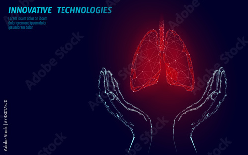 World Tuberculosis Day poster human lungs in hands blue background. TB awareness health care medicine center. Medical solidarity day concept low poly polygonal triangle line. Vector illustration