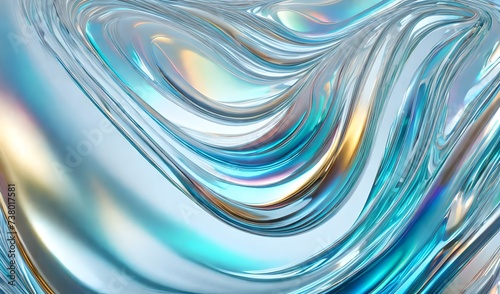 abstract irridescent wavy  light blue metallic liquid background photo