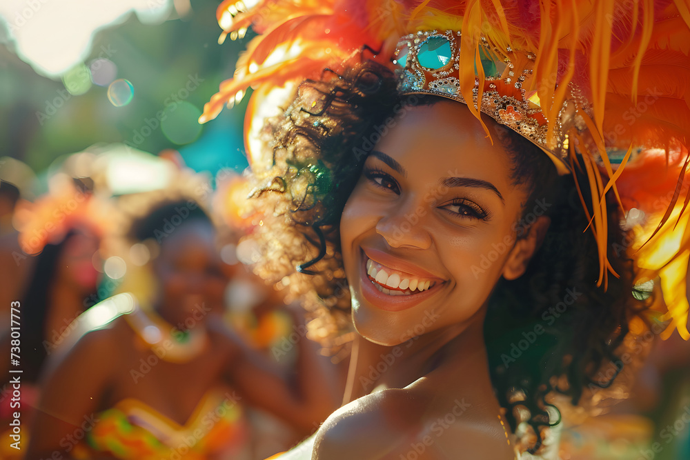 Samba, music and dance with woman at carnival for celebration, party ...
