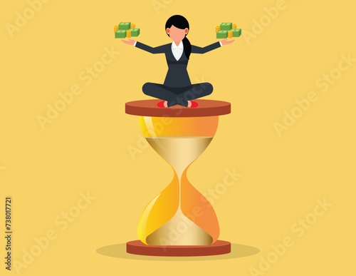 Time and money balance. Businesswoman found his balance with time and money