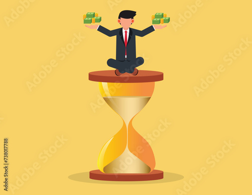 Time and money balance. Businessman found his balance with time and money