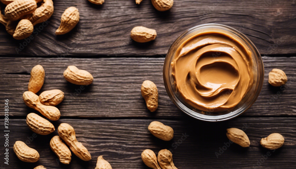 Make peanut butter with paste in glass bowl on wooden background top view copy space
Make peanut butter with paste in glass bowl on wooden background top view copy space