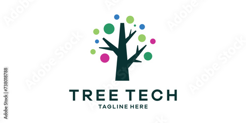 logo design combination of trees and modern technology, logo design template, symbol idea.