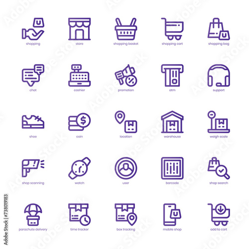 Shopping and Store icon pack for your website  mobile  presentation  and logo design. Shopping and Store icon basic line gradient design. Vector graphics illustration and editable stroke.
