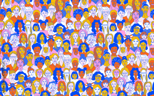 Celebrating Women: Diverse Portrait seamless pattern background