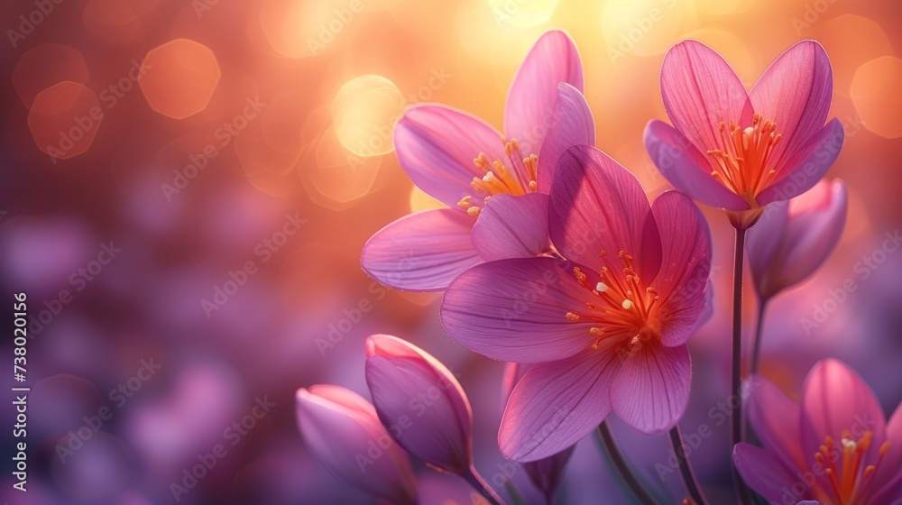 Naklejka premium A bunch of pink flowers that are in the grass