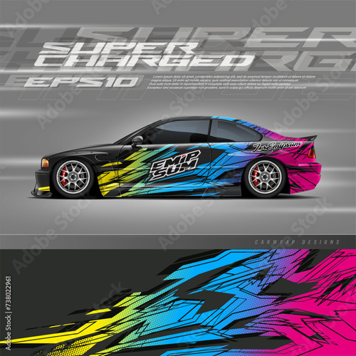 Car wrap decal designs. Abstract racing and sport background for racing livery or daily use car vinyl sticker.