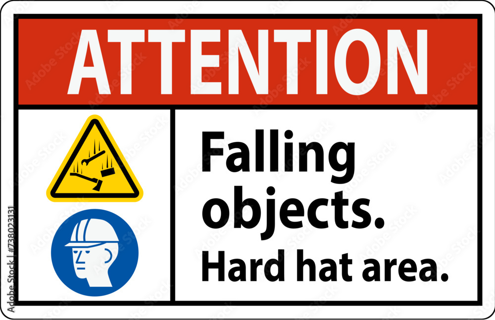 Attention Sign, Falling Objects Hard Hat Area Attention Sign, Falling Objects Hard Hat Area