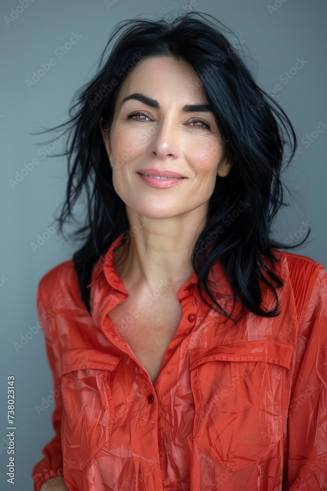 Smiling Middle-Aged Woman with Black Hair