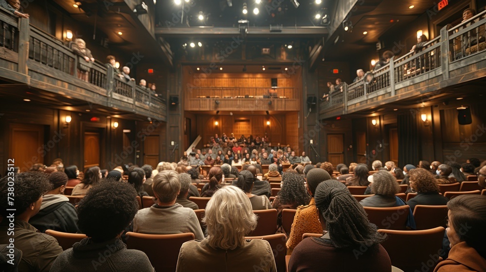 audience watching theater play - obrazy, fototapety, plakaty 