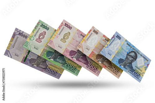 3D rendering of Stacks of Angolan Money Kwanzas New Serie Banknotes