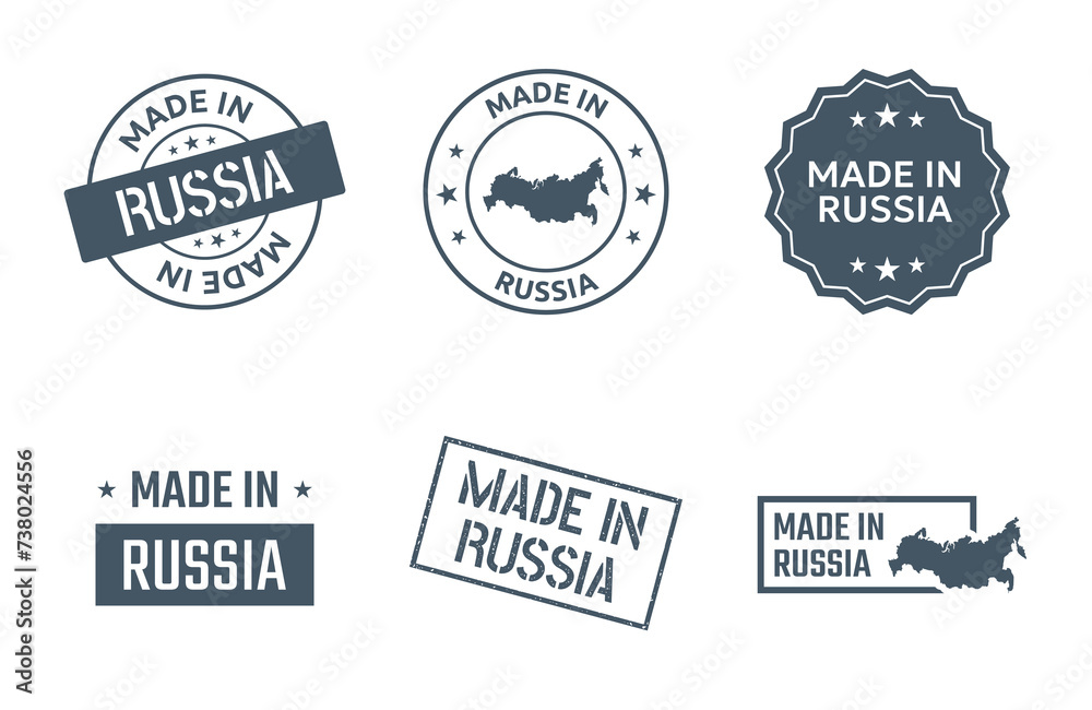 made in Russia labels set, Russian product icons