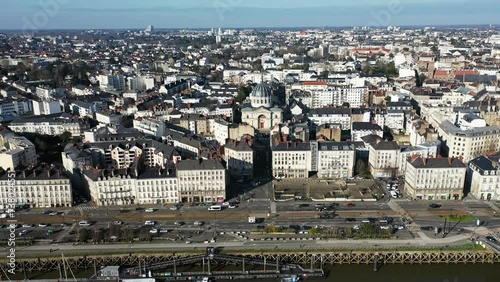 Drone shot in 4K of the city of Nantes in France, city panorama from a drone. photo