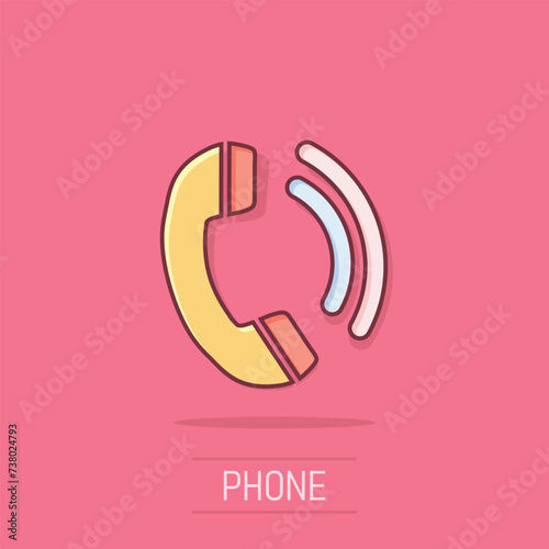 Phone icon in comic style. Telephone call cartoon vector illustration on isolated background. Mobile hotline splash effect business concept.