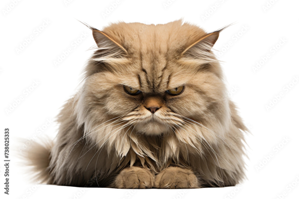 Long Haired Cat With a Sad Expression. A photograph capturing the forlorn expression of a long haired cat, evoking a sense of melancholy. - obrazy, fototapety, plakaty 