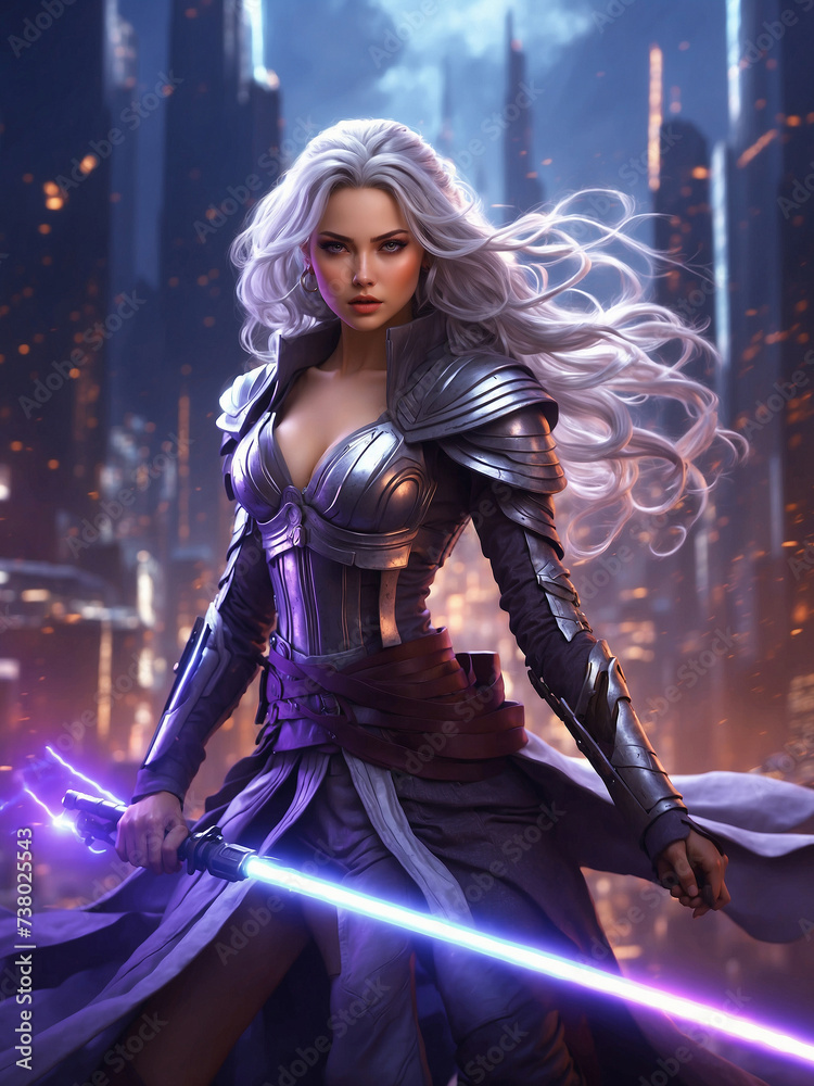 White-haired woman with Sword of Light