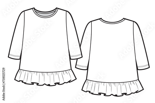 Baby girls ruffle longsleeve, vector flat sketch
