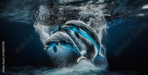 Dolphin's Danc Dive into the depths of the ocean and witness the playful dance of dolphins as they leap and spin through the waves with unmatched grace  photo