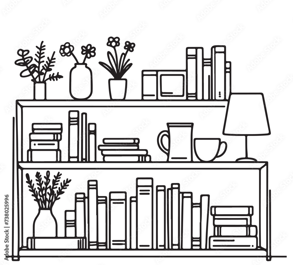 Obraz premium Bookshelf furniture line icon vector