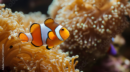 Clownfish in Anemone Underwater Close-Up