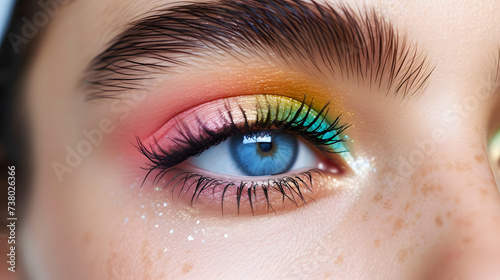 Rainbow Eyeshadow Makeup on Blue Eye Closeup