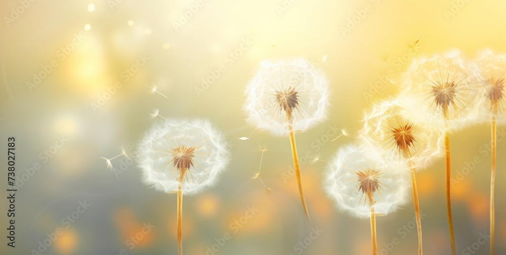 dandelions in a grass with green bokeh dandelions in a grass with green bokeh