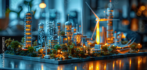 miniature city green with turbin electric concept modern future