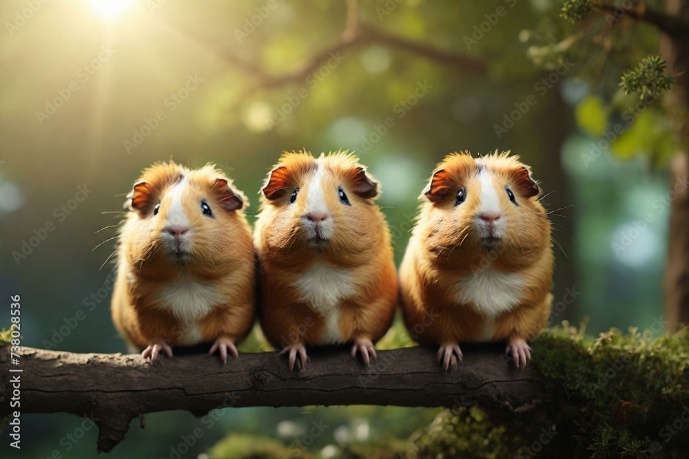 Obraz premium Close-up of chubby little guinea pigs standing on tall branches