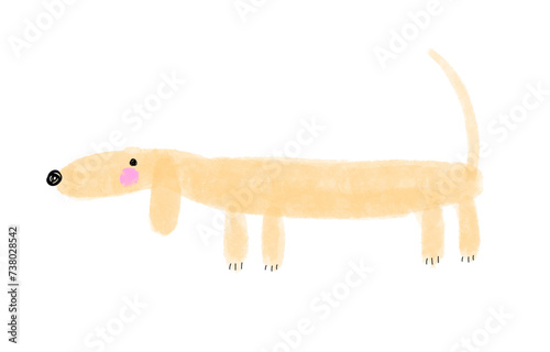 Happy Dachshund. Lovely Infantile Style Nursery Vector Art with Cute Hand Drawn Dog. Funny Childish Drawing-like Funny Toy Dog Perfect for Wall Art, Boys' and Girls' Room Decoration. RGB. No Text.