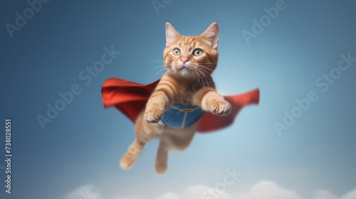 A cat in a superhero costume with a superman costume. photo