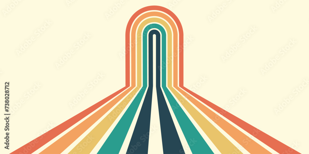 Abstract background of rainbow groovy Wavy Line design in 1970s Hippie Retro style. Vector pattern ready to use for cloth, textile, wrap and other.