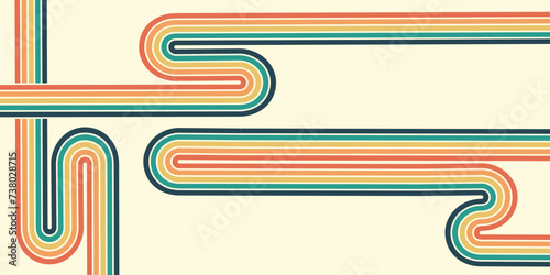 Abstract background of rainbow groovy Wavy Line design in 1970s Hippie Retro style. Vector pattern ready to use for cloth, textile, wrap and other.