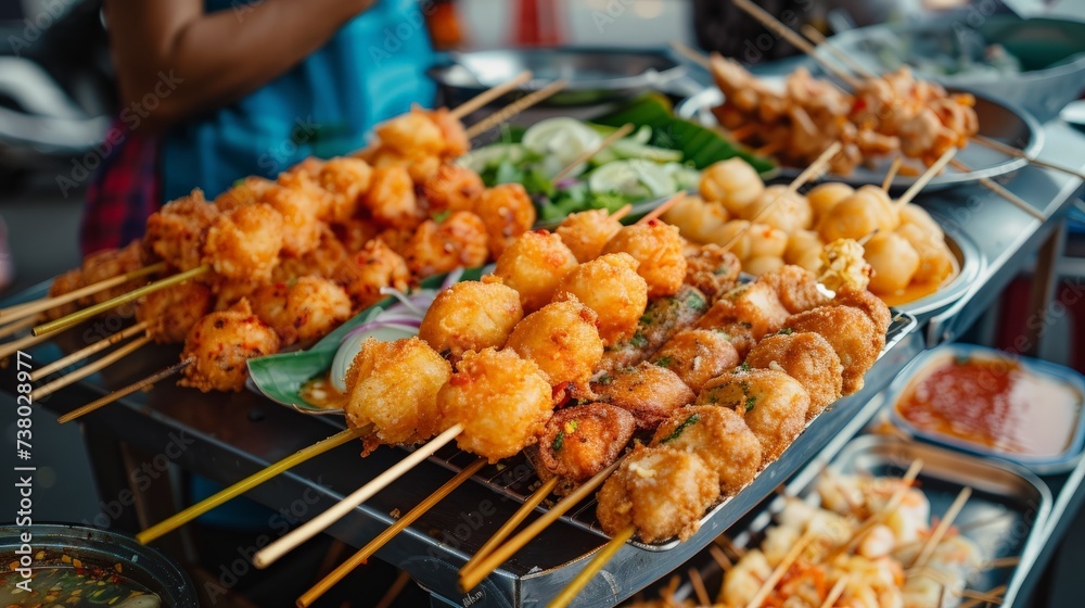 Fried food with sticks, Thai style food, Thailand street food ,Bangkok