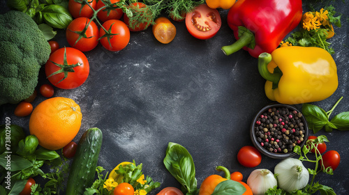 Fresh vegetables and fruits displayed on a market table  a colorful and healthy meal option