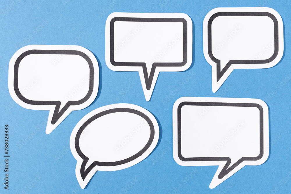 Set of Blank Speech Bubble isolated on blue background. Mock up template Set of Blank Speech Bubble isolated on blue background. Mock up template