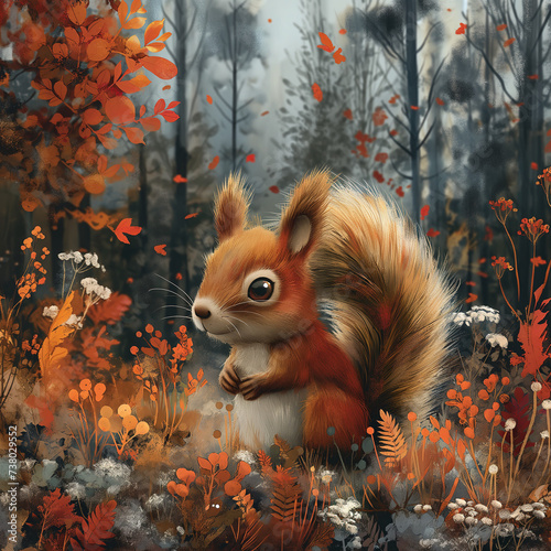 Autumn Whimsy  Enchanting Squirrel in a Magical Forest Children book Kids cartoon