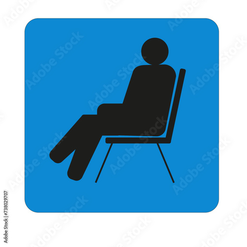 Silhouette d'une personne assise sur une chaise sur fond bleu indiquant une salle de repos	