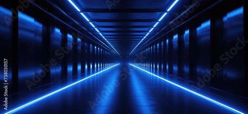 Futuristic Blue Lit Corridor in Modern Design © evening_tao