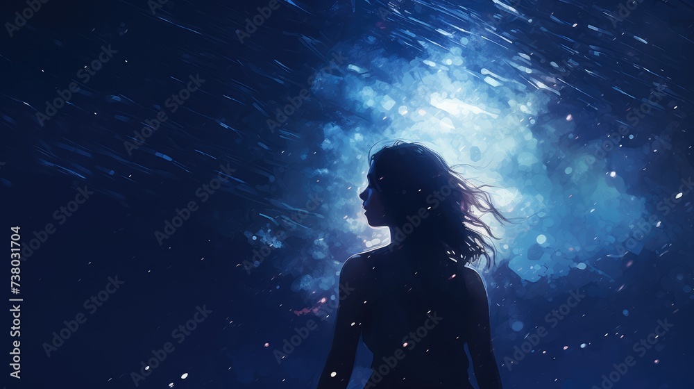 Silhouette of Woman Under a Starry Sky Silhouette of Woman Under a Starry Sky