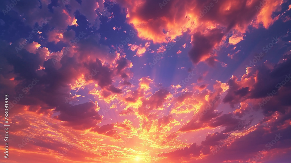 An enchanting image of a real majestic sunset sky background
