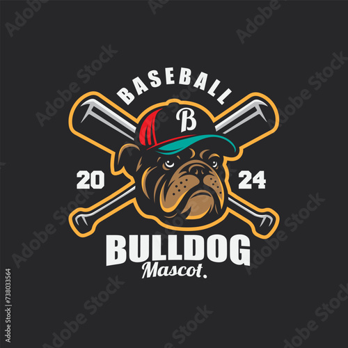bulldog head baseball mascot badge logo vector graphic illustration