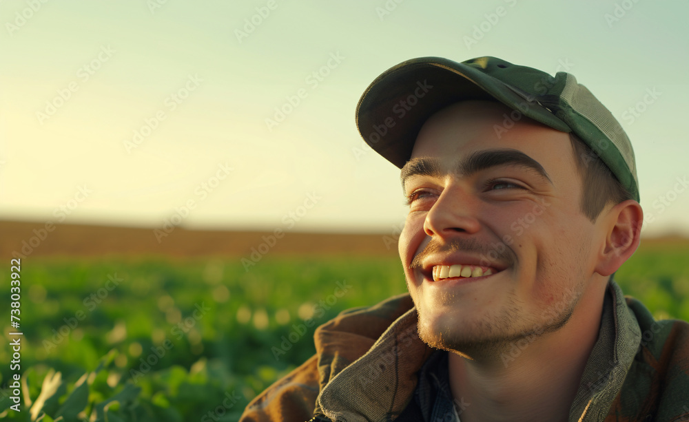 Portrait of a smiling farmer standing in the field at sunset. Portrait of a smiling farmer standing in the field at sunset.