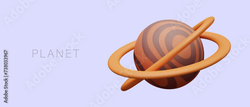 Planet with striped surface and two rings. Space exploration. Unexplored, paranormal territory