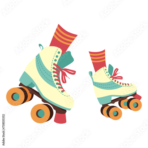 Roller skates-quads in the style of the 80s-90s. Vector illustration on a white background.