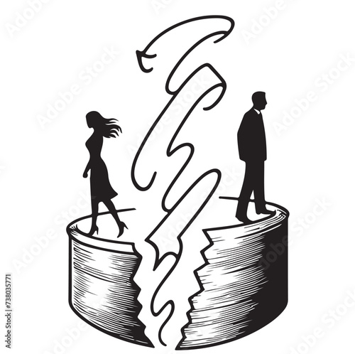 Continuous one line drawing unhappy young couple. Family conflict. Divorce