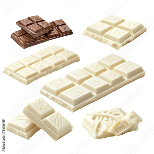 Set of white chocolate bars isolated on transparent background