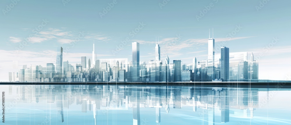 Modern City Skyline Reflection on Water