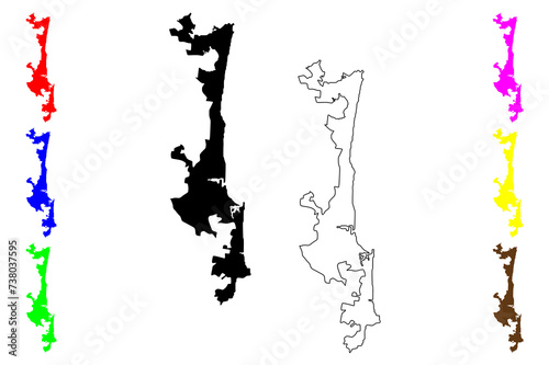 Sunshine Coast city (Commonwealth of Australia, Queensland) map vector illustration, scribble sketch Sunshine Coast map