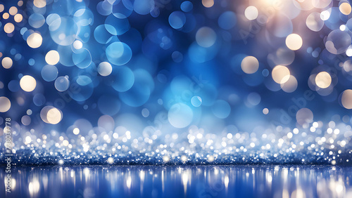 glowing blue glitter gold silver glitter bokeh circle particle abstract background