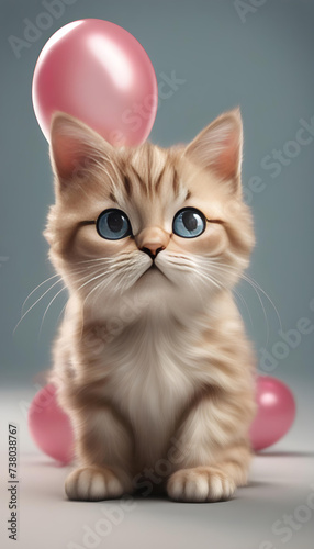 Adorable Party Companion: Cute Cat with a Balloon for Celebrations